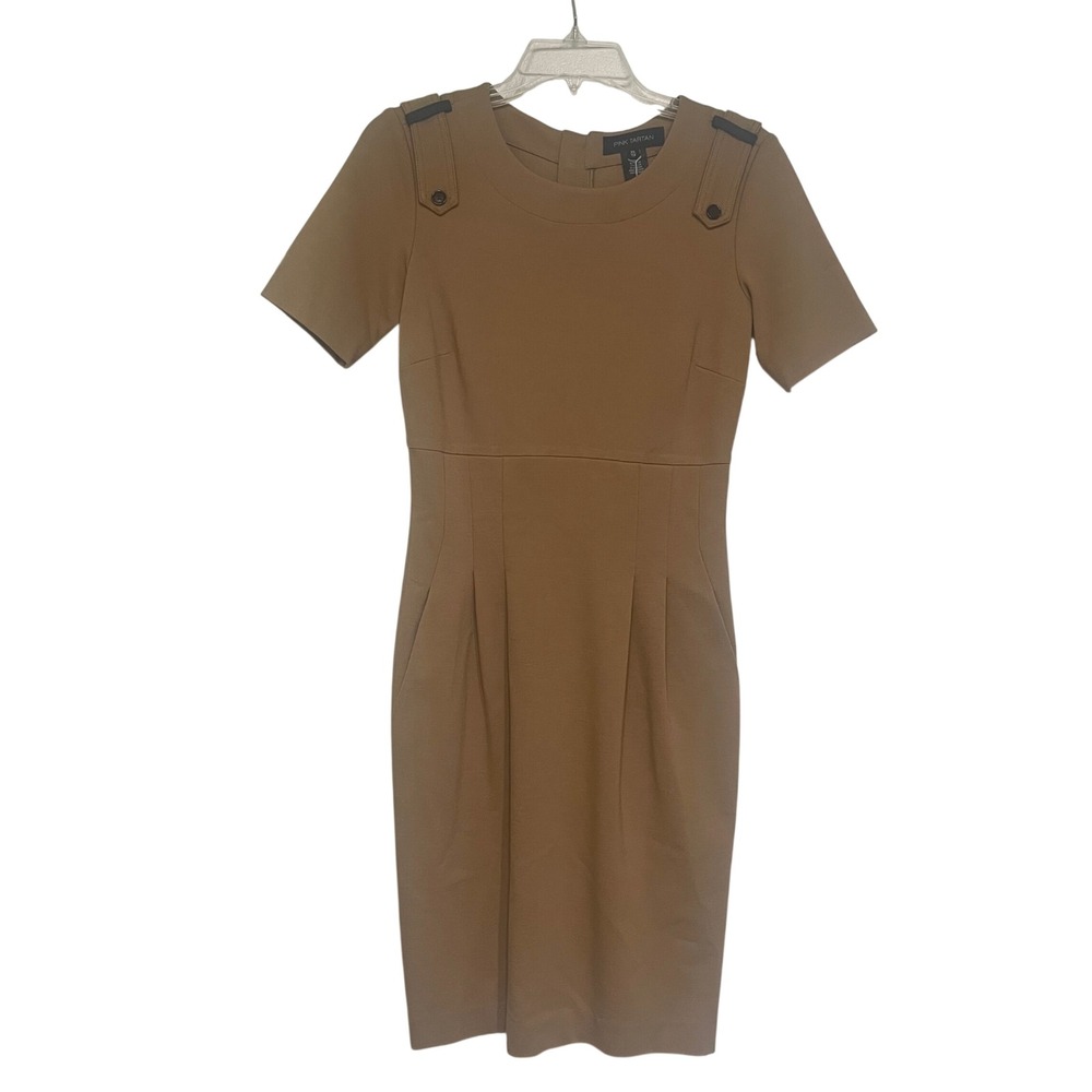 Pink Tartan Camel Valentine Vogue Sheath Dress Epaulets F111842583 XS‎ New